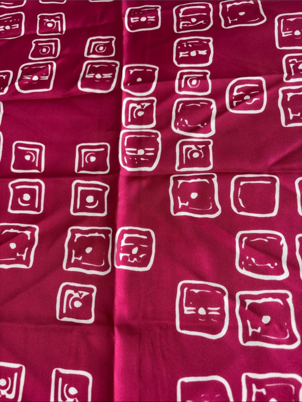St. John Deep Magenta Silk Scarf with White Geometric Squares